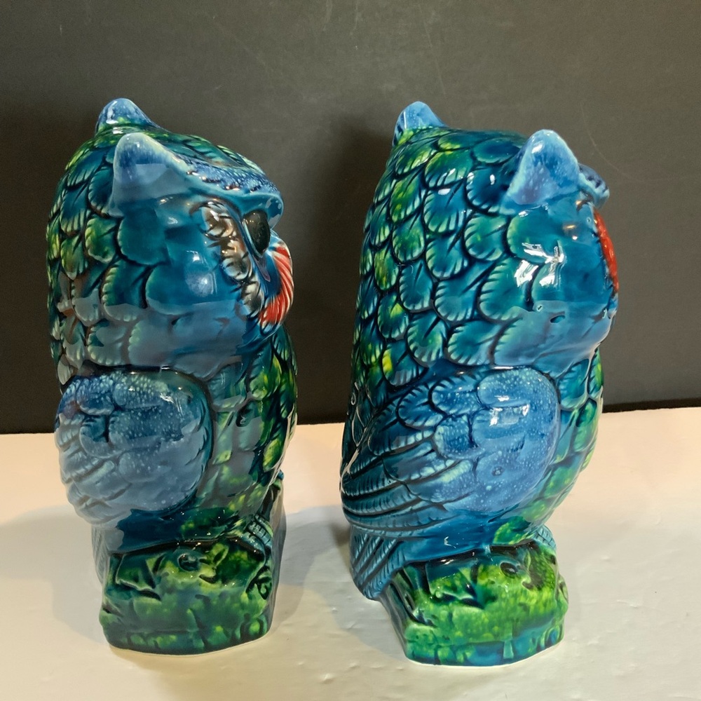 Vintage Tilso Owl Figurines Set 2 Hand Painted on Branch Blue Japan #38 - Picture 4 of 9